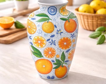 3D Summer Orange Garden Puzzle Vase, DIY Jigsaw Flower Vase, Modern Interlocking Home Decorative Vase, Assembly Art, Fun Craft Gift for Kids