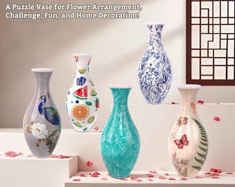3D Layer Upon Layer Ice-Blue Petal Puzzle Vase, DIY 3D Jigsaw Vase, Modern House Warming Decor, 3D Assembly Art Vase, Fun Craft Gift for Kid