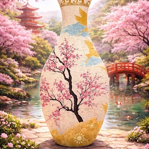 3D Cheery Blossoms Puzzle Vase for Flower Display, Unique Home Decoration, DIY Flower Jigsaw Vase, House Warming Gift, Fun Craft Kids Gifts