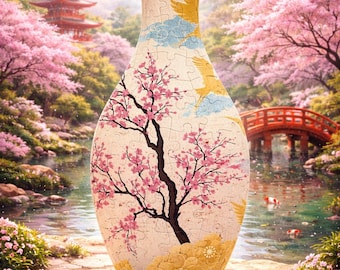 3D Cheery Blossoms Puzzle Vase for Flower Display, Unique Home Decoration, DIY Flower Jigsaw Vase, House Warming Gift, Fun Craft Kids Gifts