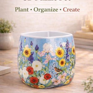 Pot puzzle 3D Summer Bloom, Jardinière de puzzle à faire soi-même, porte-stylo de bureau, pot de montage, décoration de pendaison de crémaillère unique, cadeau créatif amusant pour les enfants