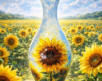 3D Sunflowers Puzzle Vase for Flower Display, DIY Jigsaw Flower Vase, Housewarming Decoration, Fun Craft Gift for Kids, Puzzle Lover’s Gift