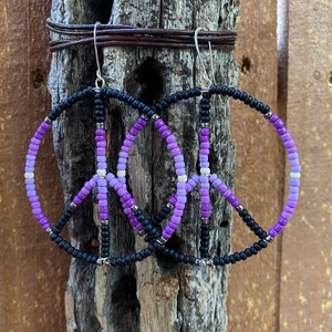 Purple Haze Beaded Peace Sign Hoop Earrings