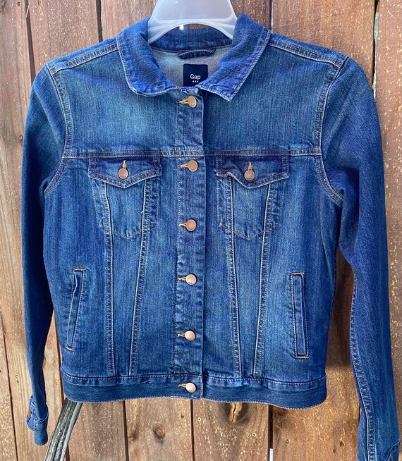 Hand Painted Lace up Cherry Blossom Denim Jacket. Size Small