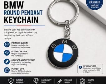 BMW Logo Keychain - Solid Metal Round Pendant, Car Lover Gift