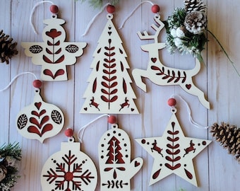 Folk Art Ornaments, Nordic Style, Christmas Ornament Bundle