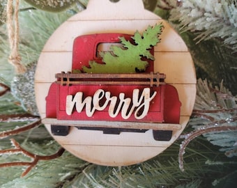 Vintage Truck Farmhouse Ornament, Red Vintage Truck