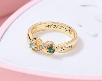 Personalized Birthstone Couple Rings, Infinity Two Birthstone Ring for Women, Promise Ring for Her, Anniversary Ring, Gift for Wife Mom