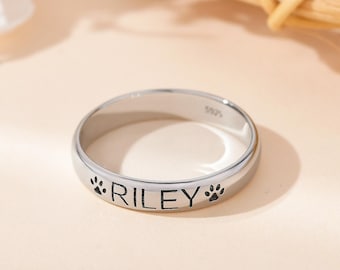 Anelli personalizzati con zampa di animale domestico, anello con nome del cane, regalo per amanti degli animali, anelli per la mamma del cane, anello commemorativo per cuccioli, regalo di compleanno o di Natale per la mamma o la sorella
