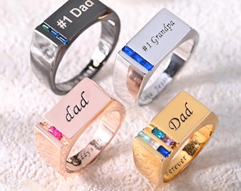 Gepersonaliseerde geboortesteen familiering, gegraveerde ring met 1-6 stenen, sentimentele sieraden voor heren, cadeau-idee Vaderdag, zinvol cadeau voor hem