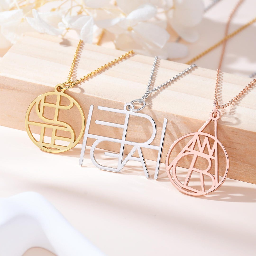 Custom Name Logo Necklace, Family Initial Pendant, Minimalist Necklace ...