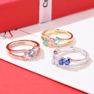 Personalized Birthstone Ring, Dainty Rings for Women, Mother Daughter Rings, Family Ring for Mom Grandma, Custom Ring, Birthday Gift for Her