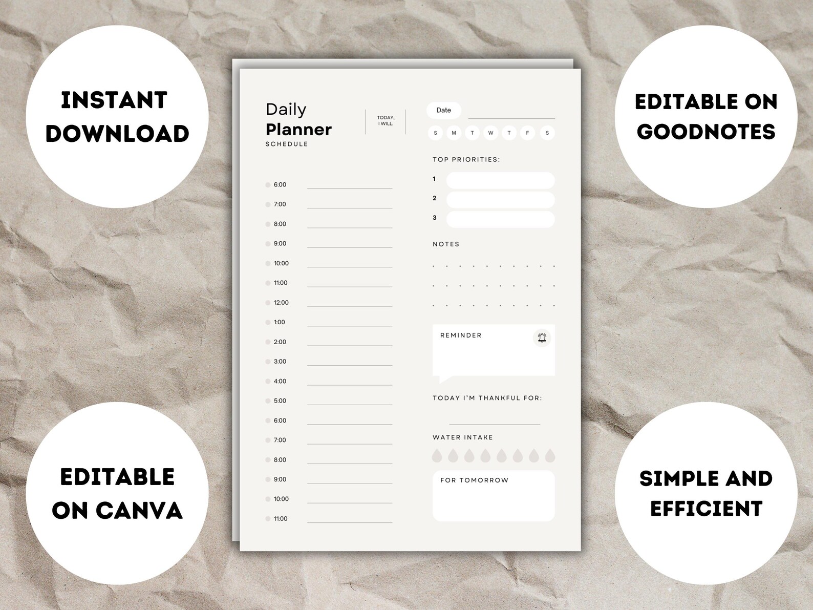 Daily Planner Printable Editable Canva Template Editable on Goodnotes ...