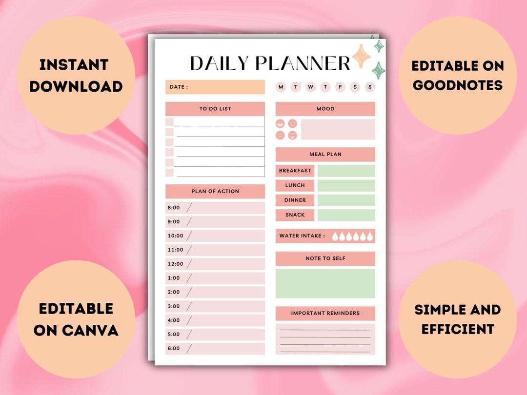 Daily Planner Template | Editable in Canva | Compatible With Goodnotes ...