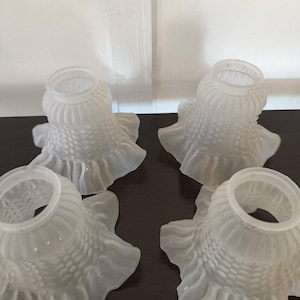 Set of 4 Vintage Frosted Glass Lamp Shades – Ruffled Edge Ruffle Skirt Style