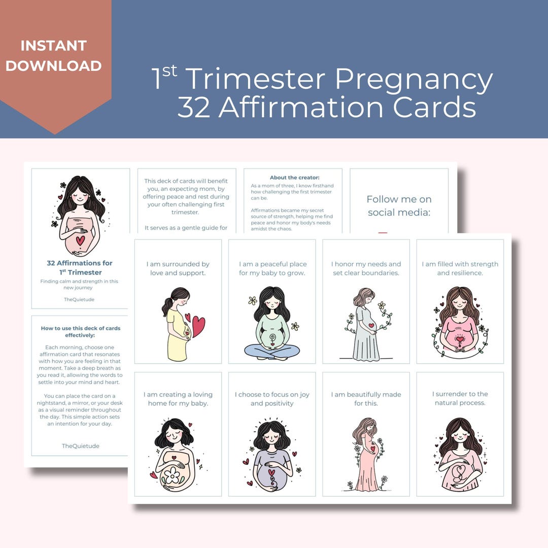 First Trimester Affirmation Cards: Pregnancy Journal Prompts (digital ...