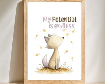 Póster de mentalidad de crecimiento, lámina con afirmaciones para la habitación del bebé, decoración para la sala de juegos, frase motivacional para el aula, arte mural infantil, descarga digital