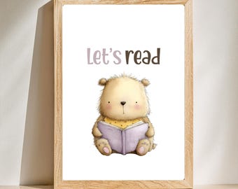 Reading Wall Art for Kids, Let's Read Nursery Poster, Kids Playroom Decor, Book Lover Gift, Classroom Library Print, Instant Download JPG