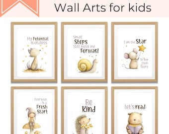 6 láminas motivacionales para la pared para niños, mentalidad de crecimiento, afirmaciones positivas, decoración para el aula, descarga digital, citas inspiradoras