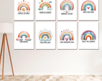 Inspirational Wall Art Bundle, Set of 8 Affirmation Quote Prints, Motivational Poster Set