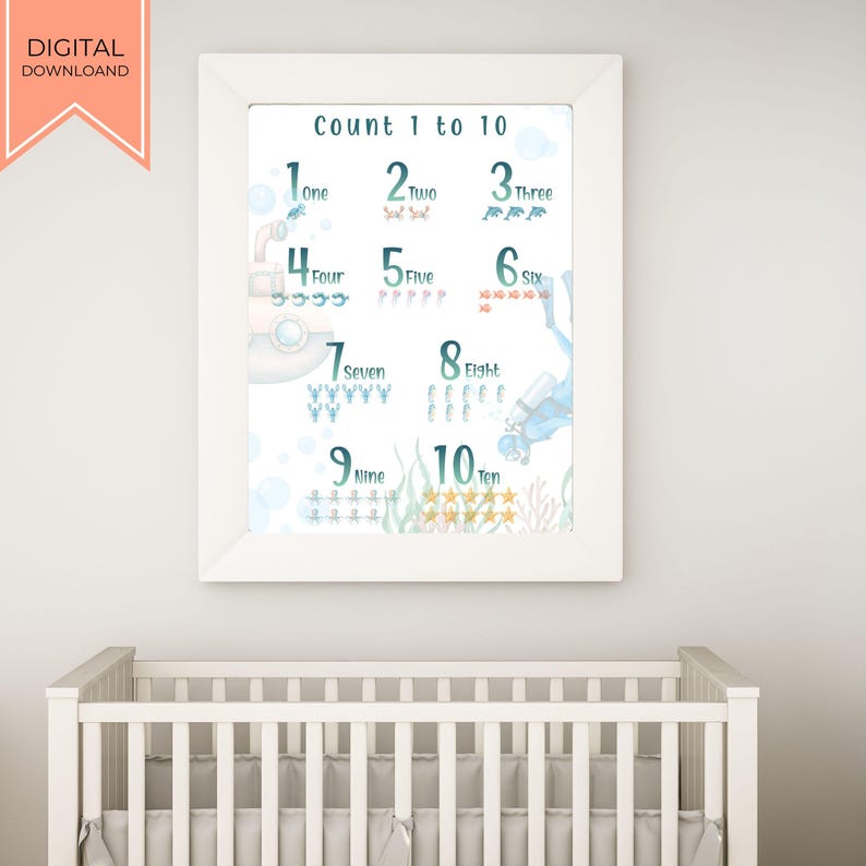 Ocean Counting Poster 1-10 | Numbers Wall Art for Kids | Homeschool ...