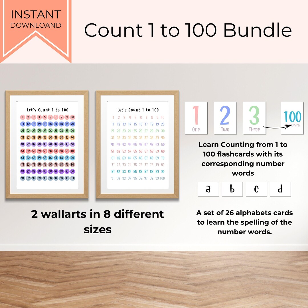 Counting 1-100 Bundle, Number Flashcards, Wall Art Posters, Alphabet ...