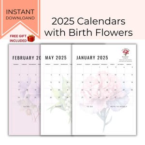 2025 Calendar with Birth Flowers | Printable Calendar | Monthly Calendar | Floral Calendar | Instant Download | Digital Calendar