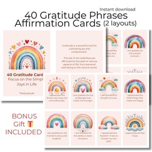 Tarjetas de afirmación, gratitud, amor propio, tarjetas imprimibles, barajas de cartas, descarga digital