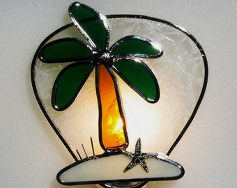 Stained Glass 3D Palm Tree on an Island Night Light