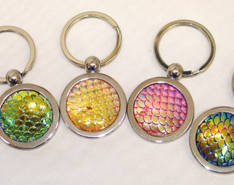 Key Chain One of a Kind  iridescent multi-color Resin Carved Embellishment Cabochons - 25mm (1")