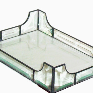 Stained Glass Vanity Tray Clear Beveled Rectangle Design Lead free