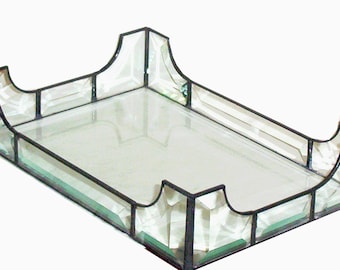 Stained Glass Vanity Tray Clear Beveled Rectangle Design Lead free