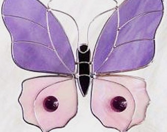 Stained Glass Large Butterfly Suncatcher Purple and Pink Lead Free