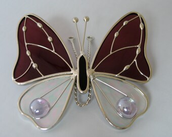 Stained Glass 3D Butterfly Standing/Hanging mauve, white