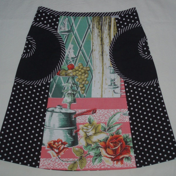 still life with roses...vintage teatowel Aline skirt with pockets