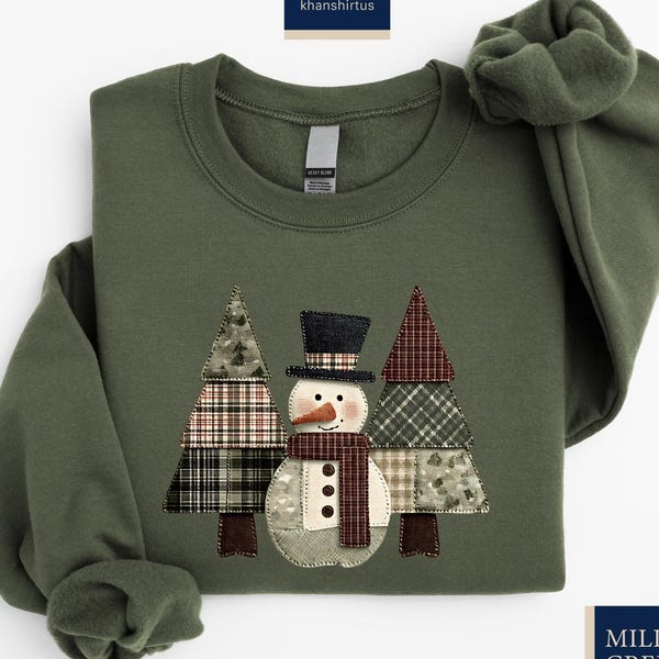 Faux Patchwork Winter Sweatshirt, Cute Snowman Shirt, Patchwork Snowman Sweater, Holiday Season T-Shirt