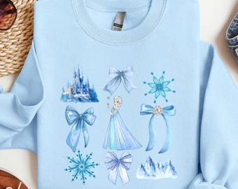 Princess Elsa Bow Sweatshirt, Disney Girls Trip Tee, Birthday Girl Gift, Frozen Coquette Sweater, Winter Princess Youth-Toddler T-Shirts