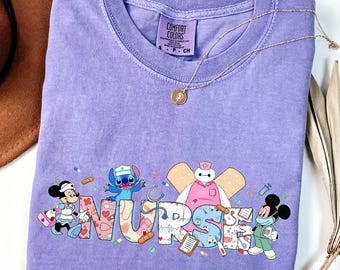 Disney Nurse Comfort Colors T-Shirt, Stitch Nursing Shirt, Nurse Week Tee, Disneyland Trip T-Shirt, Mickey Nursing School Shirt