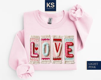 Love Patchwork Sweatshirt, Valentine's Day Shirt, Heart Sweater, Gift for Her, Sewing Lover Gift