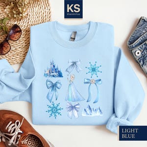 Princess Elsa Bow Sweatshirt, Disney Girls Trip Tee, Birthday Girl Gift, Frozen Coquette Sweater, Winter Princess Youth-Toddler T-Shirts