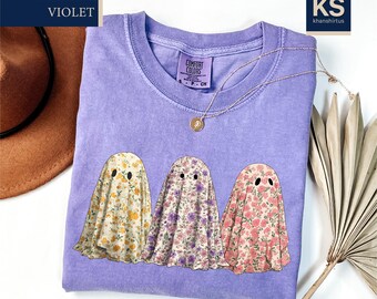 Boo Ghost Comfort Colors T-Shirt, Floral Ghost Shirt, Halloween Gift, Floral Halloween Shirt, Gift for Her, Spooky Season Shirt
