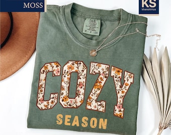 Cozy Season Comfort Colors T-Shirt, Retro Fall Tee, Get Cozy Shirt, Women's Fall Shirt, Autumn Leaf Tee, Pumpkin Season T-Shirt