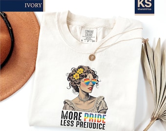 More Pride Less Prejudice Comfort Colors T-Shirt, LGBTQ Shirt, Pride Month Tee, Proud Ally Shirt, Pride Parade T-Shirt, Lesbian Tee
