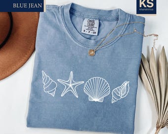 Sea Shells Comfort Colors T-Shirt, Ocean Shell Shirt, Sea Lovers Gift, Summer Trip Tee, Beach Vibes Shirt, Summer Woman T-Shirt