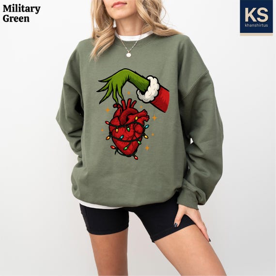 Christmas Nurse Sweatshirt, Christmas Cardiac Nurse Shirt, Nursing Sweater, Anatomical Heart T-Shirt, Green Guy Tee