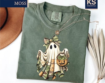 Camo Ghost Comfort Colors T-Shirt, Halloween Ghost Tee, Spooky Season Shirt, Trick or Treat T-Shirt, Halloween Party