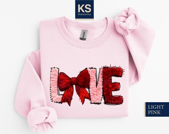 Faux Patchwork Love Sweatshirt, Coquette Bow Shirt, Valentines Day Sweater, Lovely T-Shirt