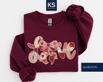 Love Sweatshirt, Faux Patchwork Shirt, Valentines Day Gift, Sewing Lover Sweater, Quilting T-Shirt