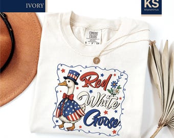 Red White Goose Comfort Colors T-Shirt, Funny Patriotic Goose Shirt, American Flag Tee, Fourth Of July Gifts, Independence Day
