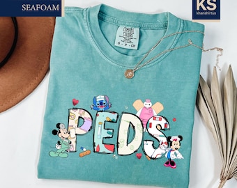 Disney PEDS Nurse Comfort Colors T-Shirt, Disney Pediatric Nurse Shirt, Mickey and Minnie Nurse Tee, Nursing Student Shirt